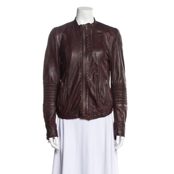 Womens Zadig Voltaire Lamb Leather Biker Jacket Deep Burgundy sz Medium - Picture 11 of 11